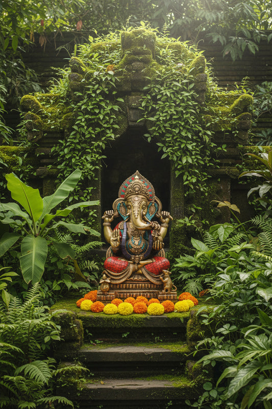 Handcrafted Ganesha Statue with Stone Inlay-ArtyCraftz.com