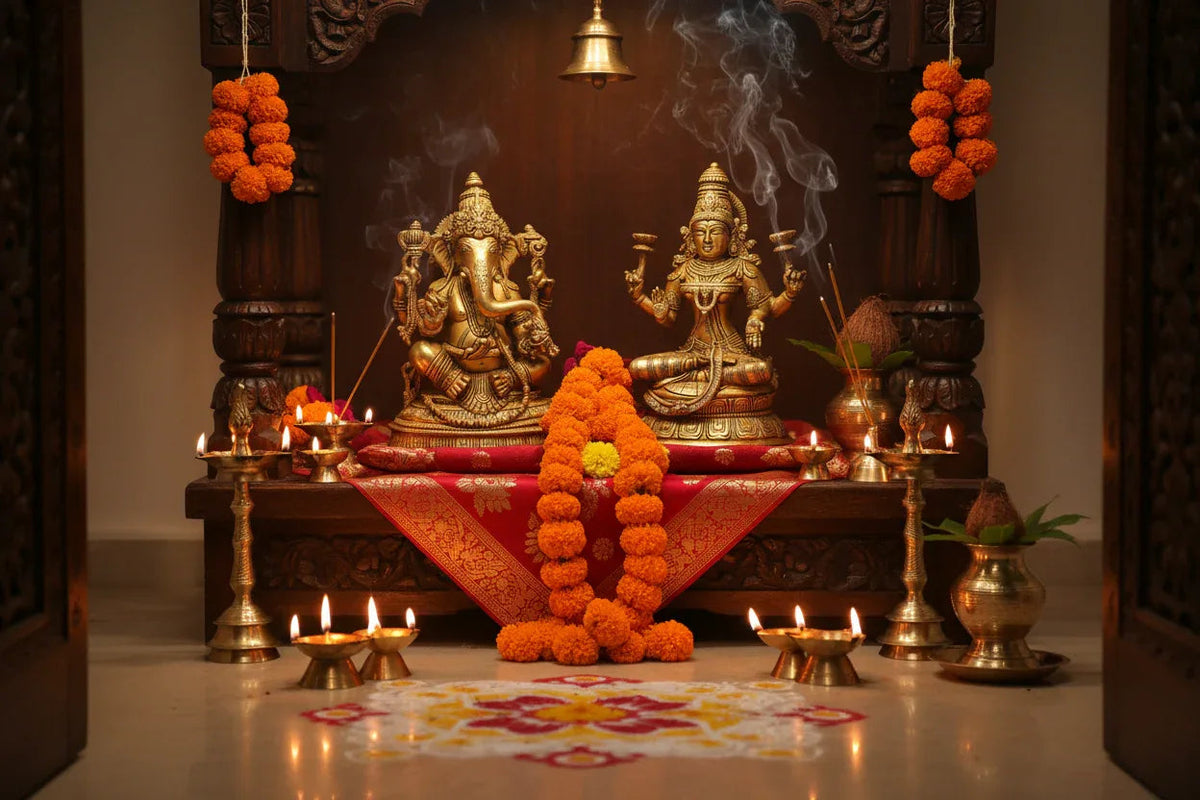 Brass Lakshmi Ganesha Idol Pair — 10 Inch Handcrafted South Indian Temple Style Matched Set | 8 kg | Premium Diwali & Pooja Room