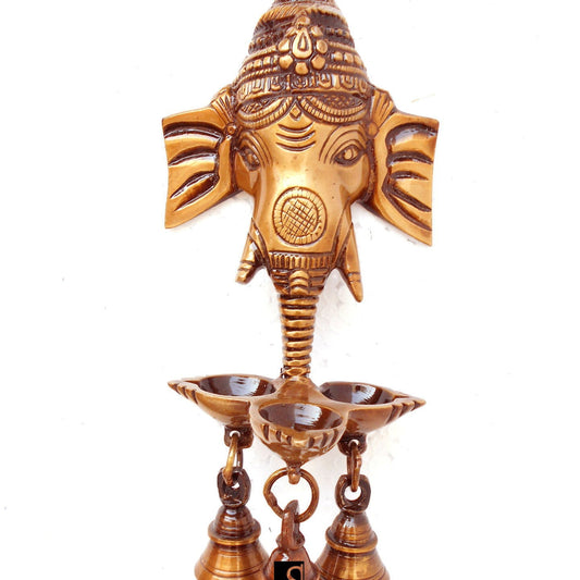 Ganesha Face Three Wicks Oil Hanging Lamp for Wall - ArtyCraftz.com