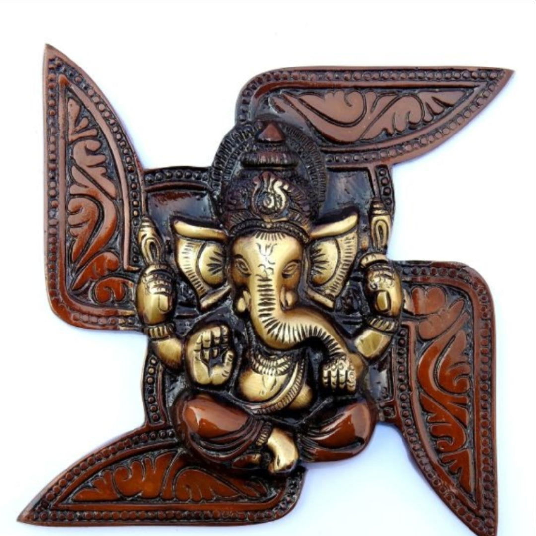 Ganesha Swastika Brass Wall Hanging - ArtyCraftz.com