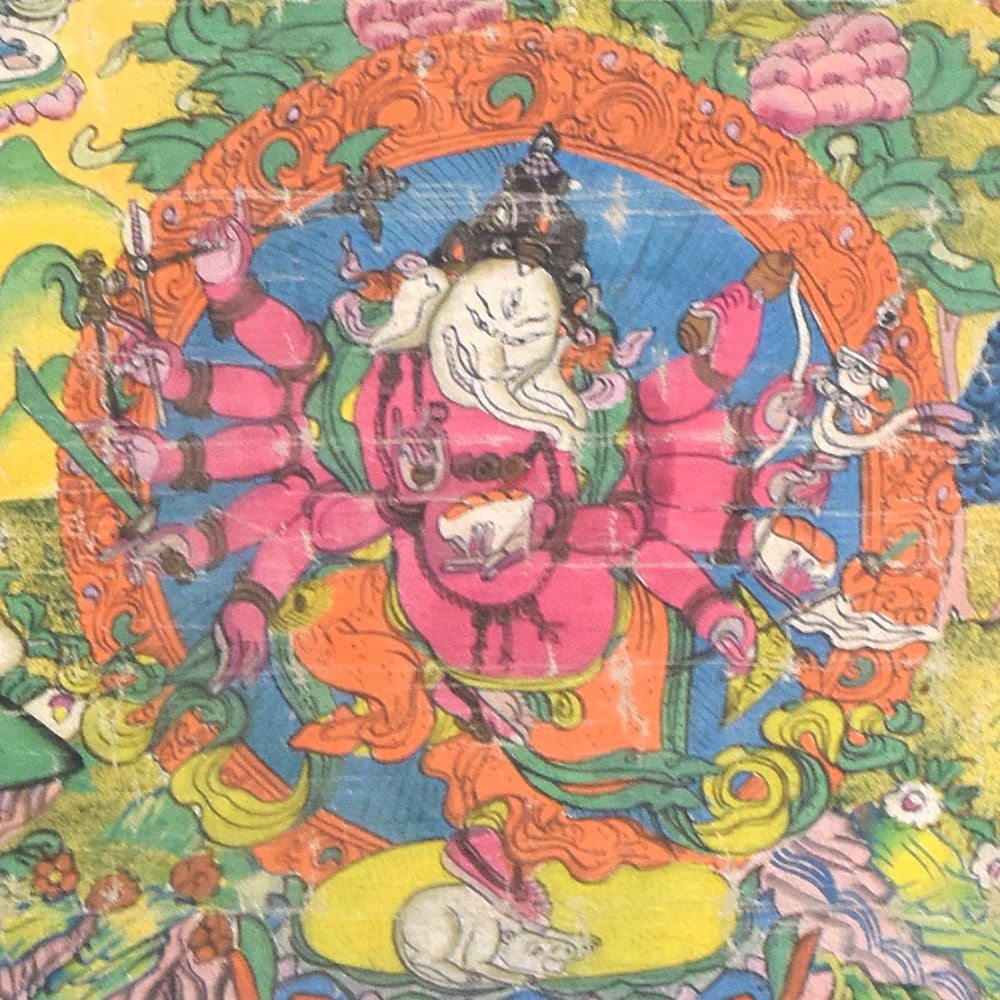 Ganesha Thangka painting in black frame for traditional wall decor-ArtyCraftz.com