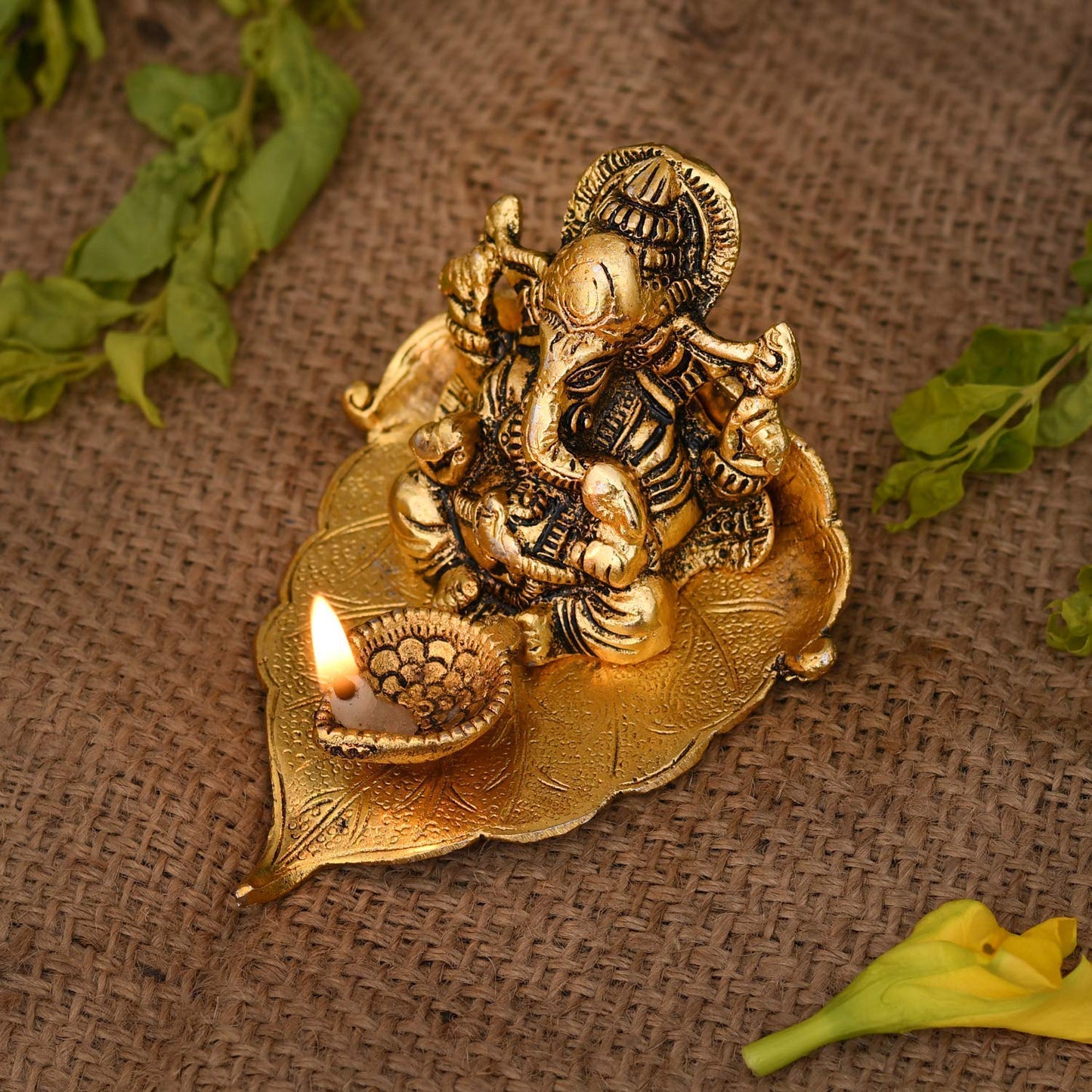 Ganesha on Pepal Leaf Diya