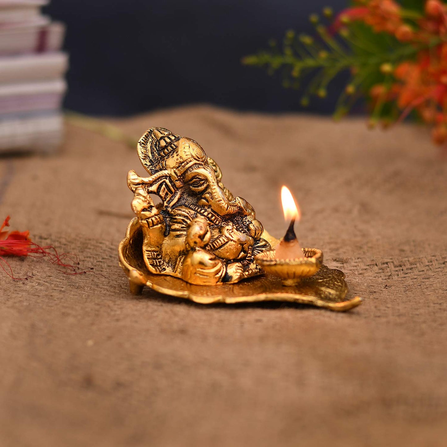 Ganesha on Pepal Leaf Diya