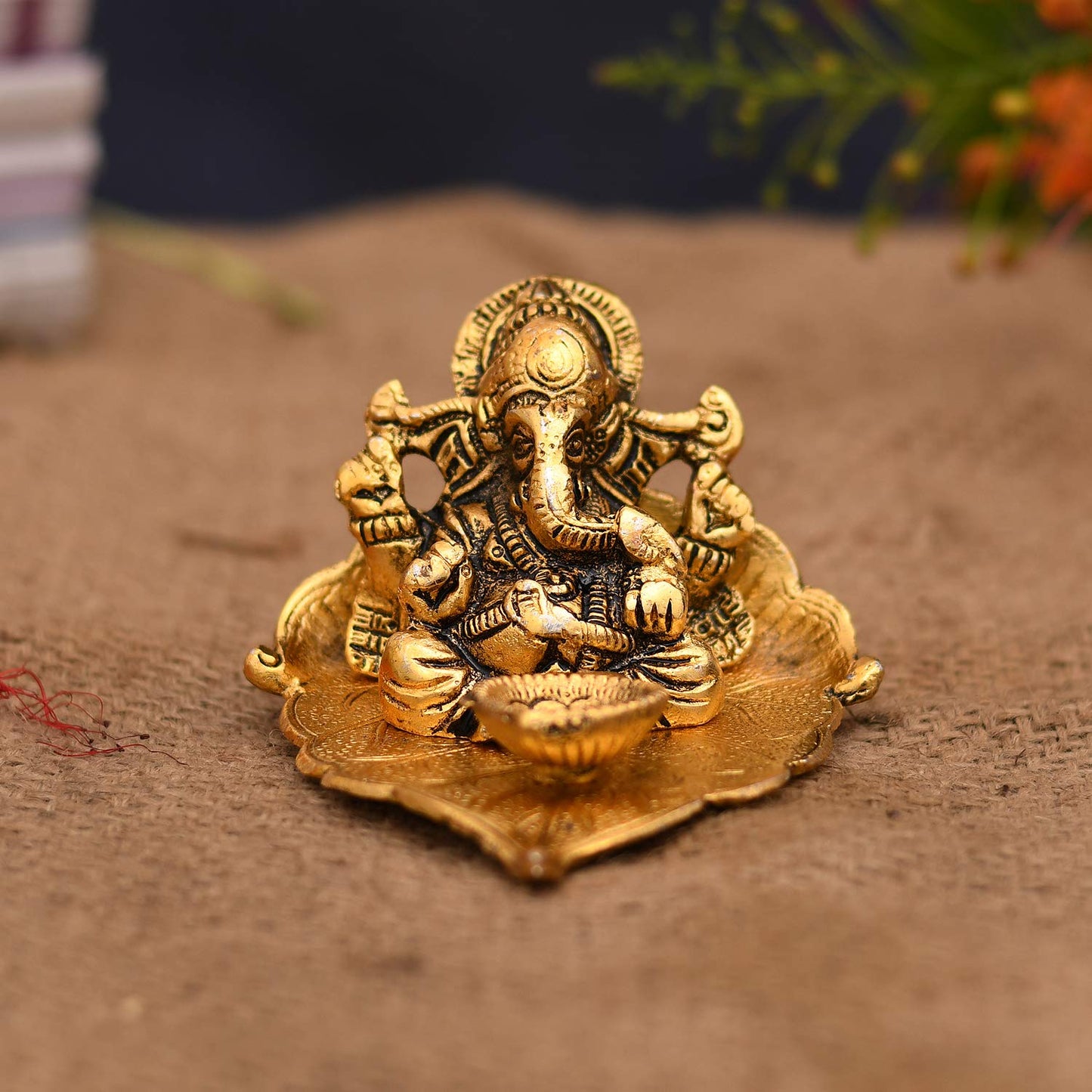 Ganesha on Pepal Leaf Diya