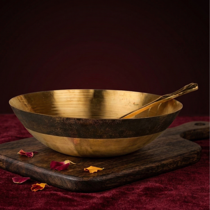 Handcrafted Bronze Tansali Bowl with Spoon Set for Dining & Ayurvedic Serving