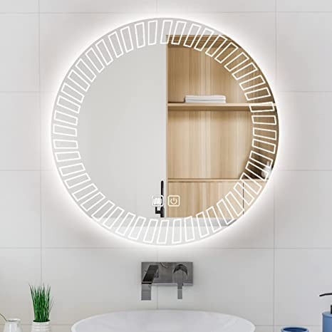 Geometric Backlit LED Bathroom Round Mirror-ArtyCraftz.com