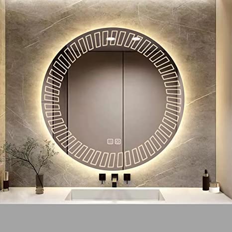 Geometric Backlit LED Bathroom Round Mirror-ArtyCraftz.com