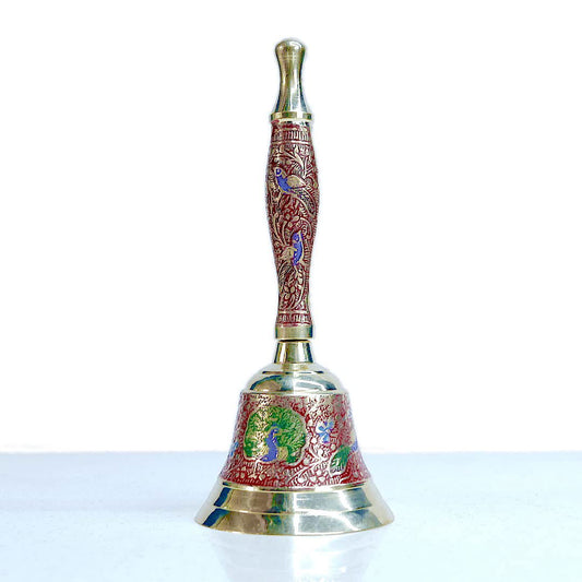 Pure Brass Puja Bell Meena/Enamel Design | Pooja Ghanti/Ghanta for Home and Temple | Prayer Bell | Pooja Mandir Bell - ArtyCraftz.com
