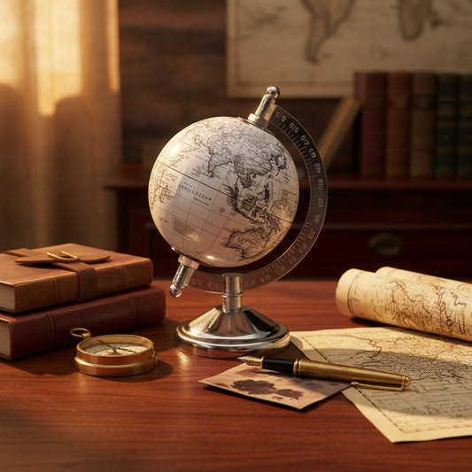 Silver Metal Desk Globe Showpiece -ArtyCraftz.com