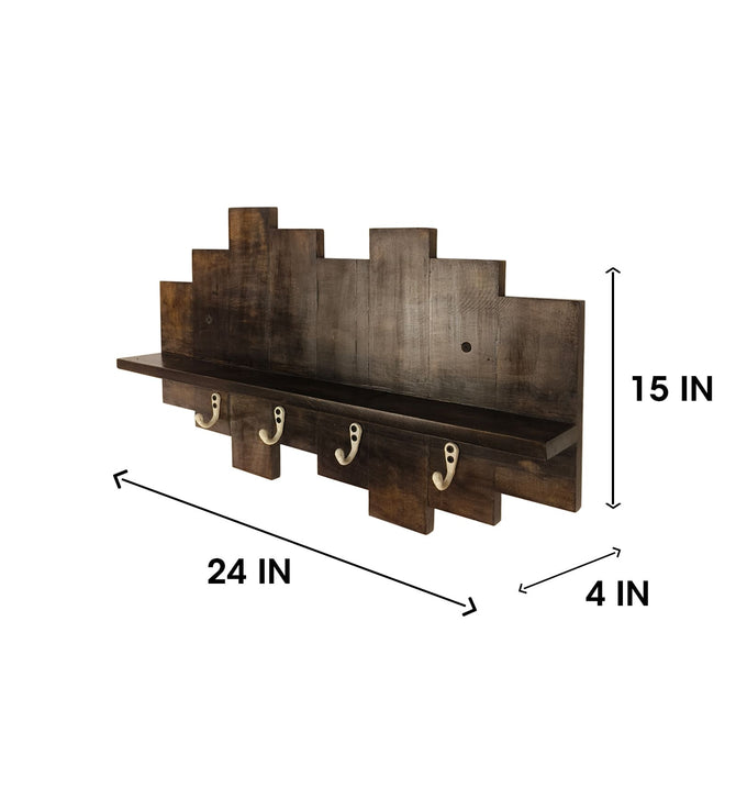 Solid Pinewood Wall Coat Rack with Display Shelf & 4 Hooks-artycraftz.com