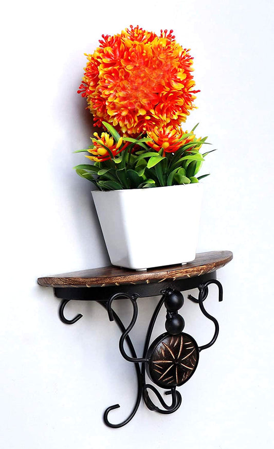 Glossy Wood and Wrought Iron Wall Shelf-ArtyCraftz.com