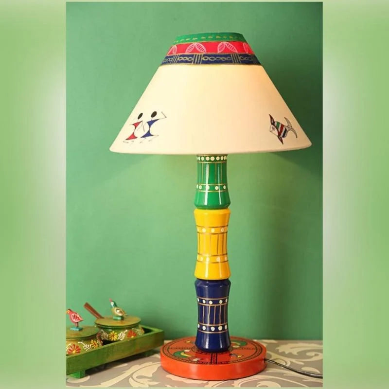 Glossy Wooden Hand Painted Decor Table Lamp For Decorative Gift Item - ArtyCraftz.com