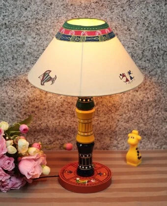 Glossy Wooden Hand Painted Decor Table Lamp For Decorative Gift Item - ArtyCraftz.com