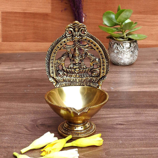 Goddess Lakshmi (Gajalakshmi) Brass Diya with Elephant - ArtyCraftz.com