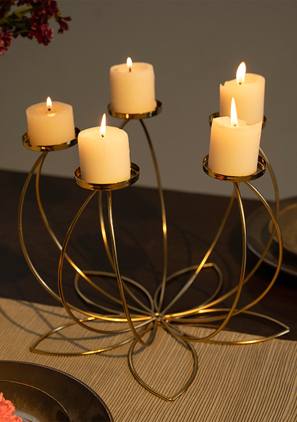 Golden Colour Lotus Candle Stand