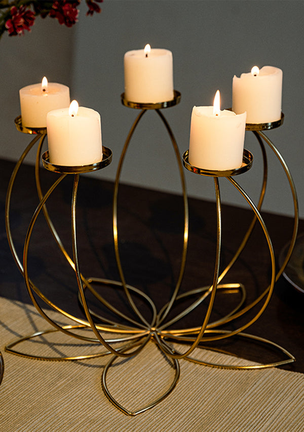 Golden Colour Lotus Candle Stand