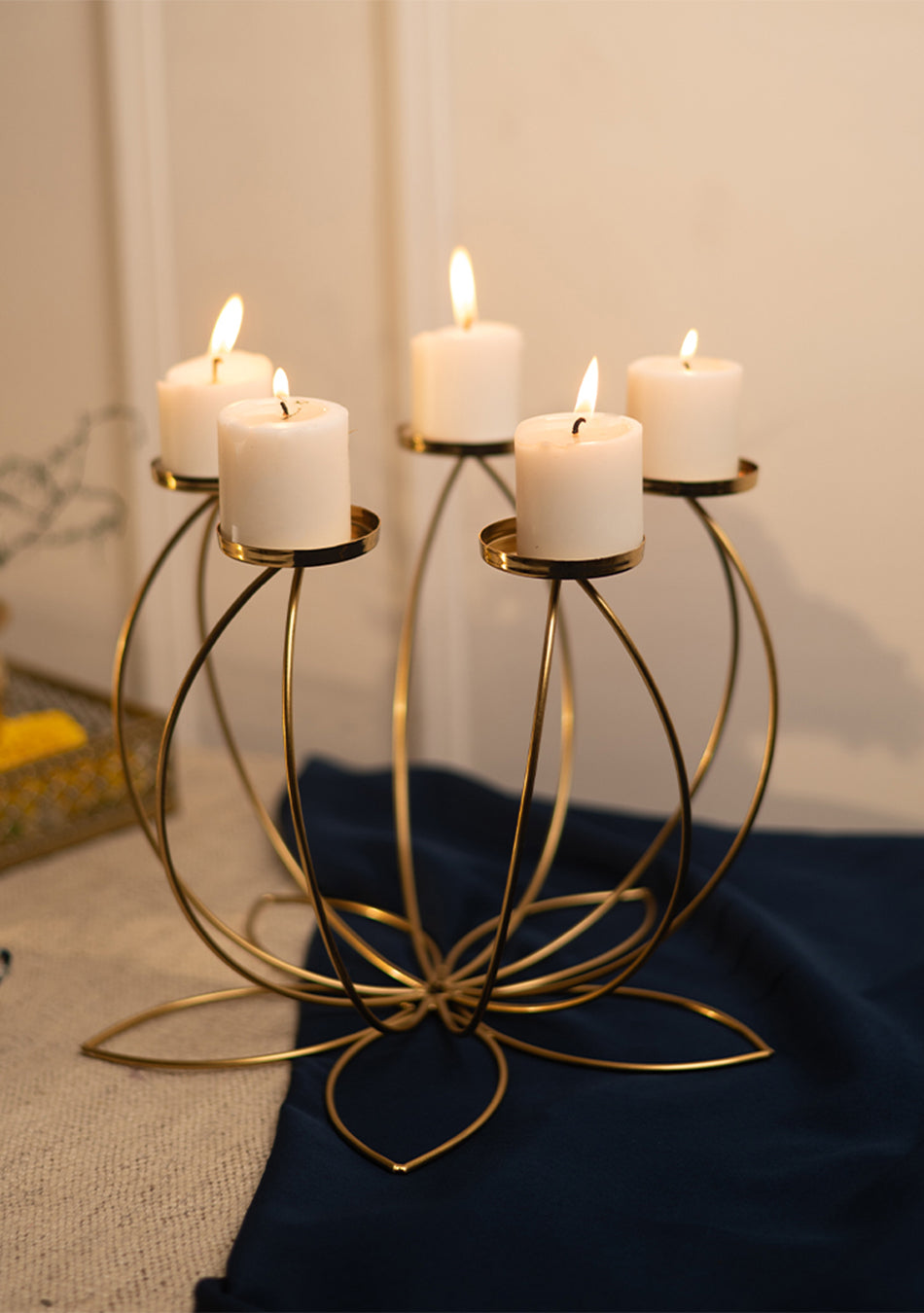 Golden Colour Lotus Candle Stand