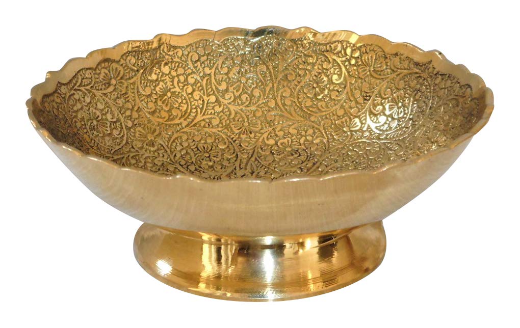 Gold Finish Engraved Serving & Pooja Bowl-ArtyCraftz.com