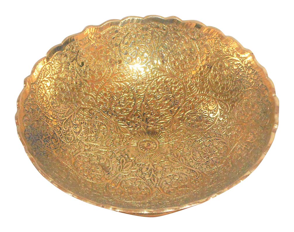 Gold Finish Engraved Serving & Pooja Bowl-ArtyCraftz.com