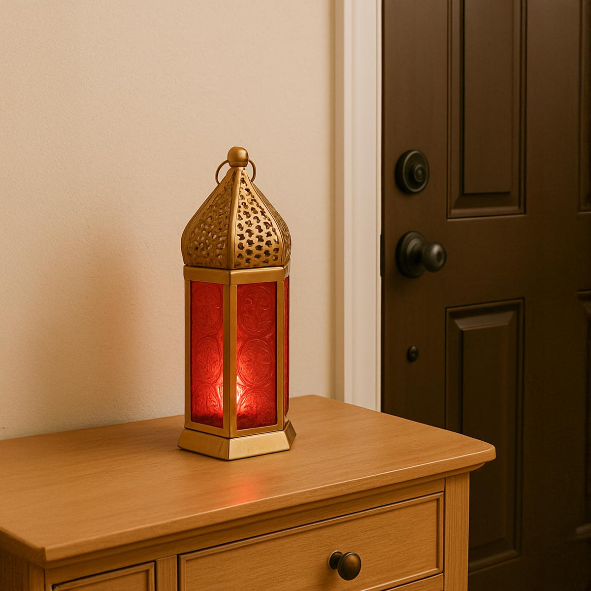 Gold Iron Lantern with Red Panels-artycraftz.com