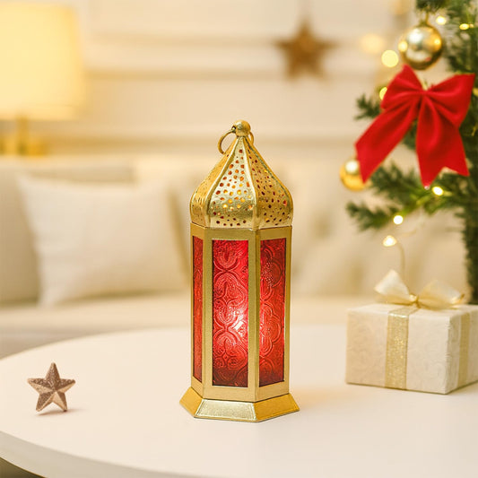 Gold Iron Lantern with Red Panels-artycraftz.com