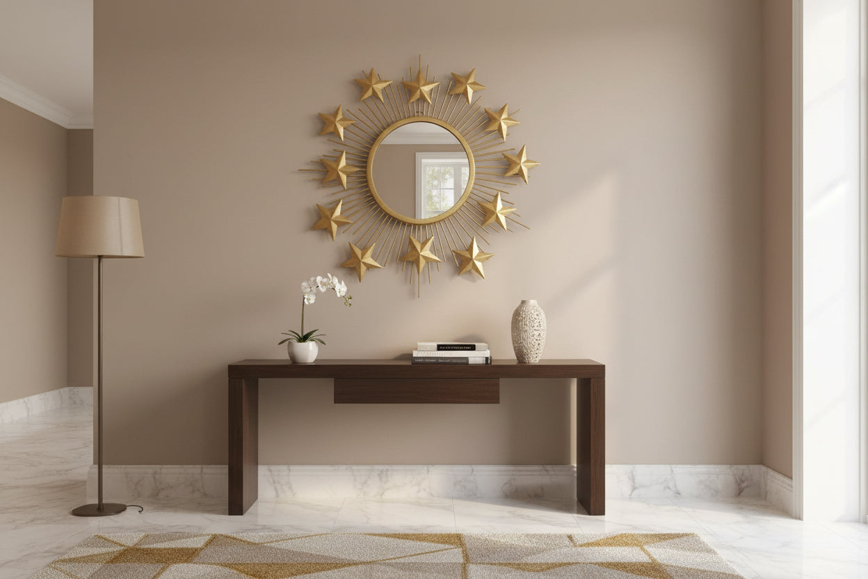 Gold Starburst Wall Mirror – Luxury Sunburst Metal Mirror Decor (22 Inches)-rtyCraft.com