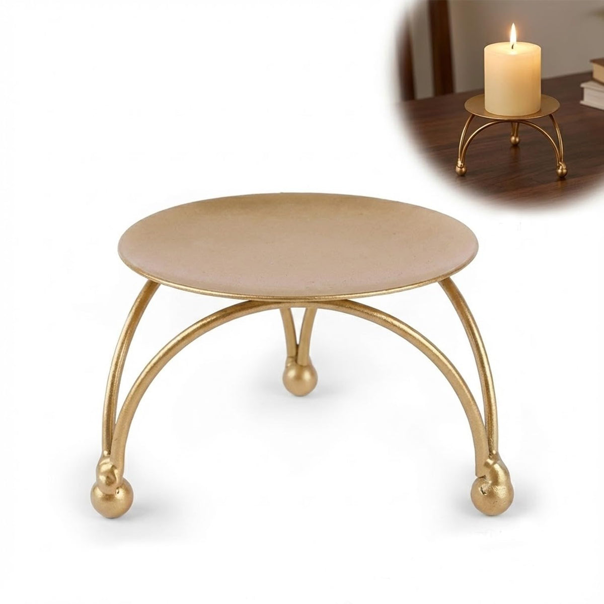 Gold metal candle holder with curved legs for tabletop decor-artycraftz.com