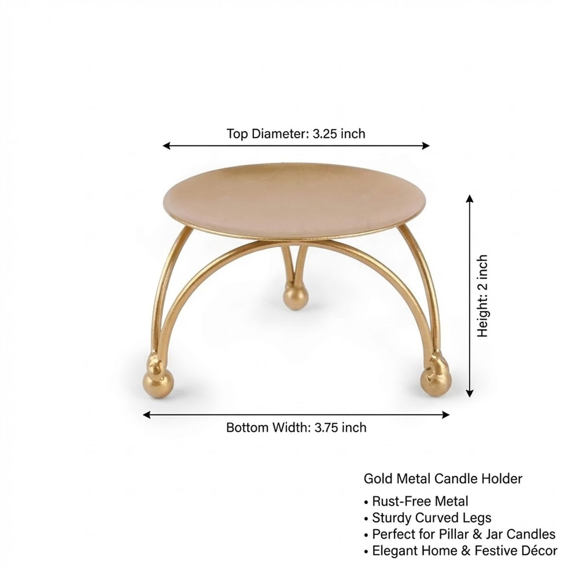 Gold metal candle holder with curved legs for tabletop decor-artycraftz.com