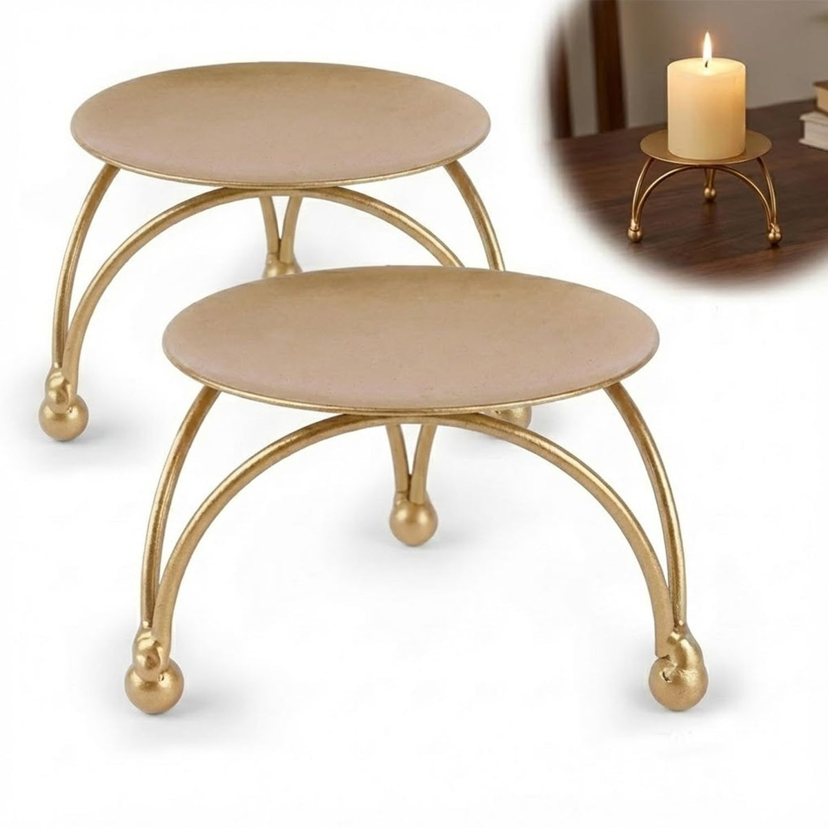 Gold metal candle holder with curved legs for tabletop decor-artycraftz.com