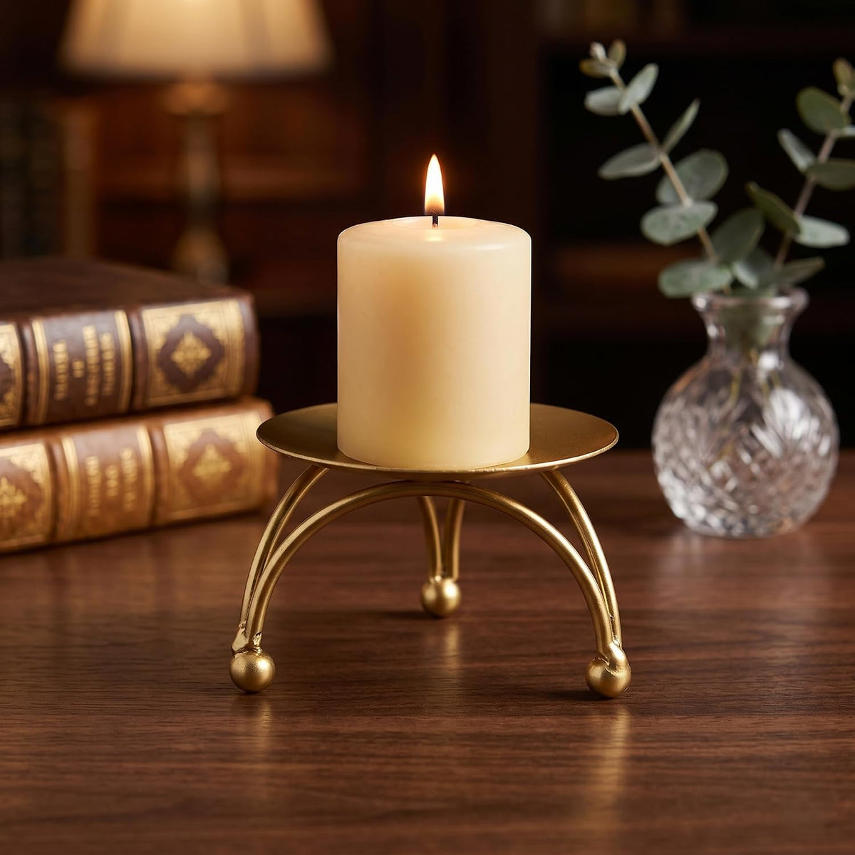 Gold metal candle holder with curved legs for tabletop decor-artycraftz.com