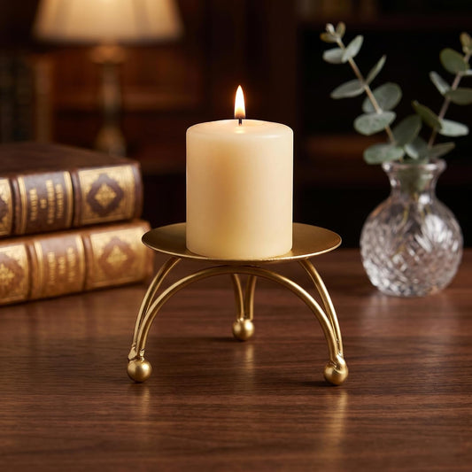 Gold metal candle holder with curved legs for tabletop decor-artycraftz.com