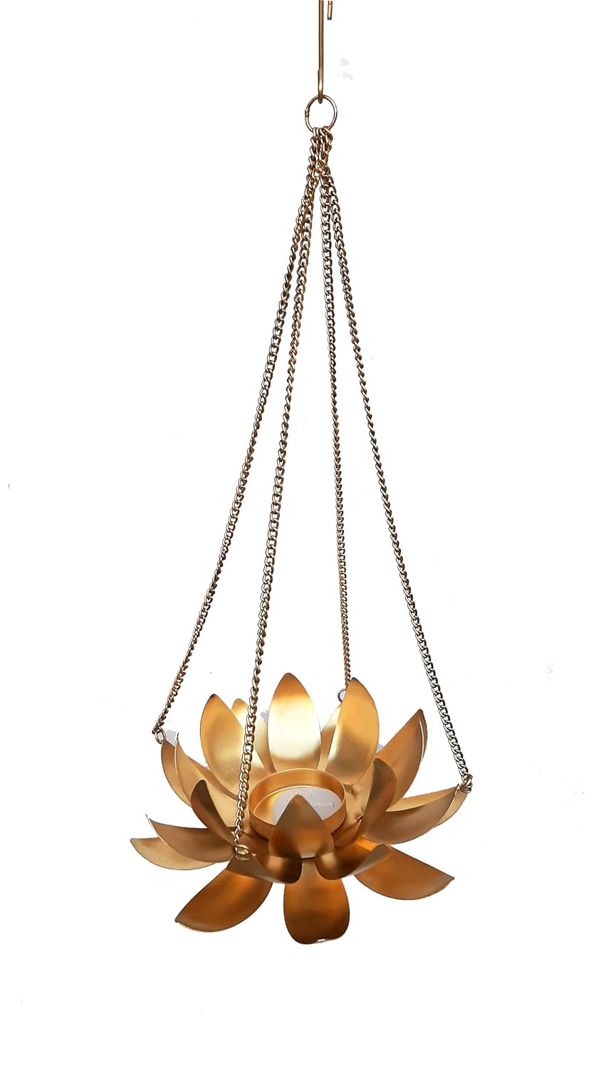 Golden Lotus Shape Hanging Candle Holder