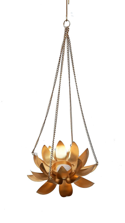 Golden Lotus Shape Hanging Candle Holder