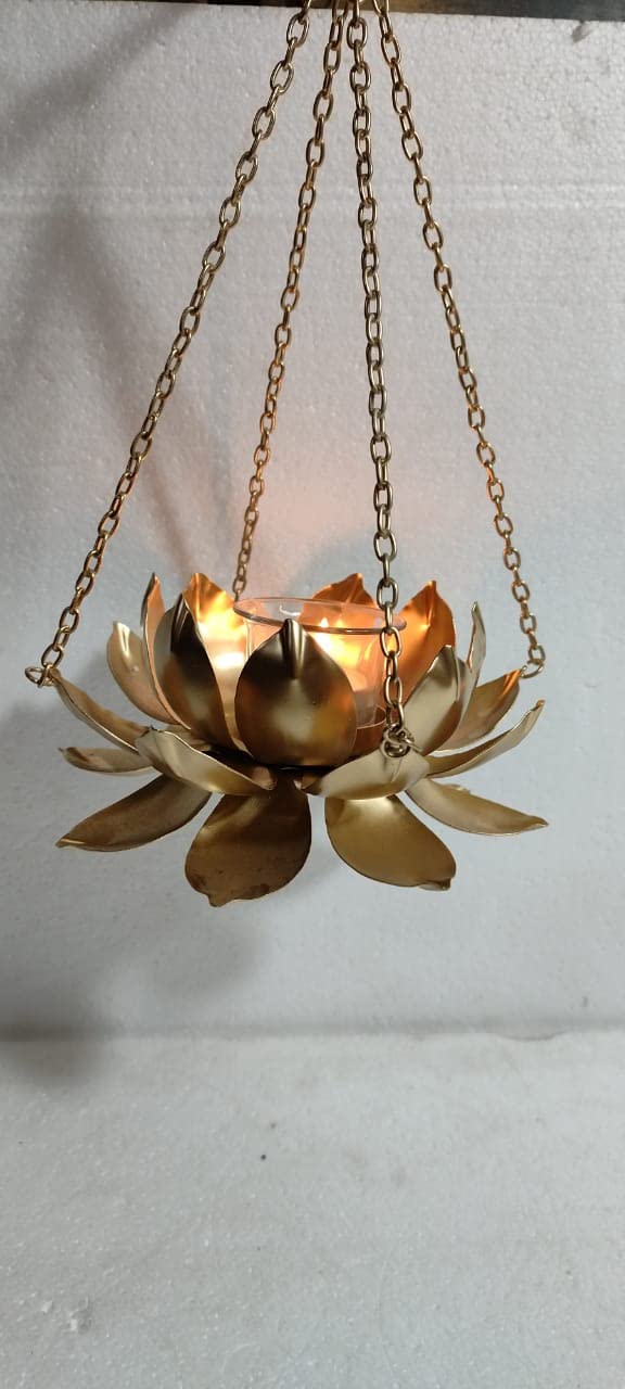 Golden Lotus Shape Hanging Candle Holder