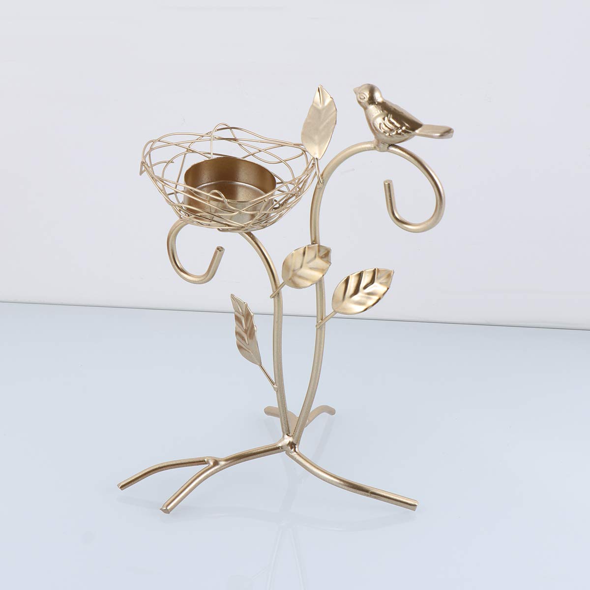 Golden Tree Branch Shape Small Bird Iron Candle Holder