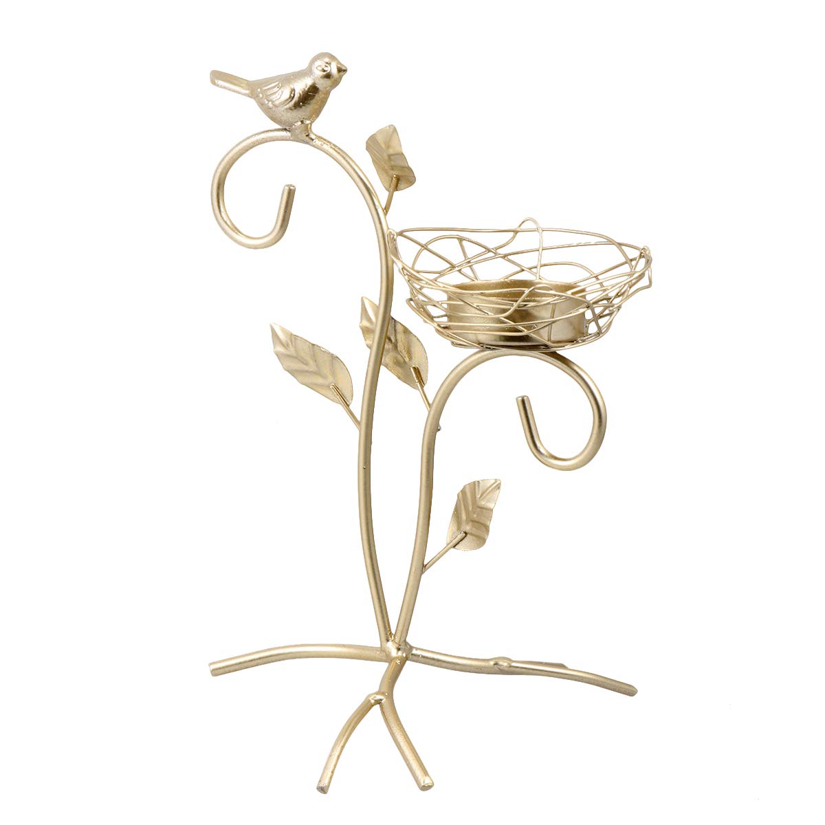 Golden Tree Branch Shape Small Bird Iron Candle Holder