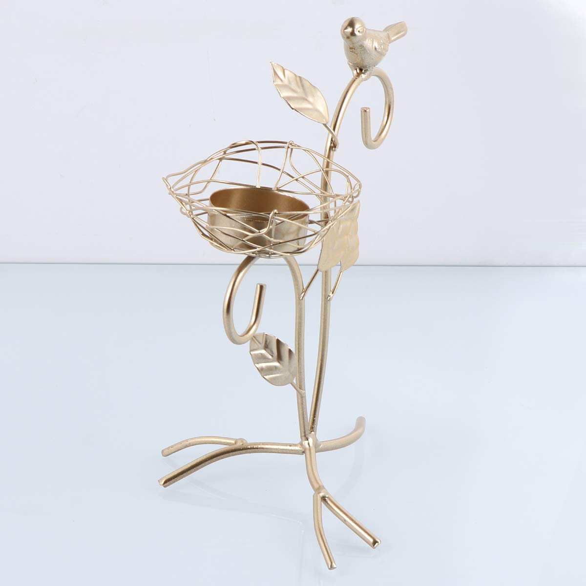 Golden Tree Branch Shape Small Bird Iron Candle Holder