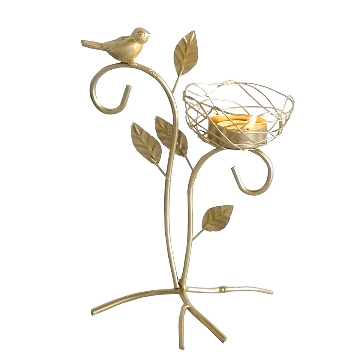 Golden Tree Branch Shape Small Bird Iron Candle Holder