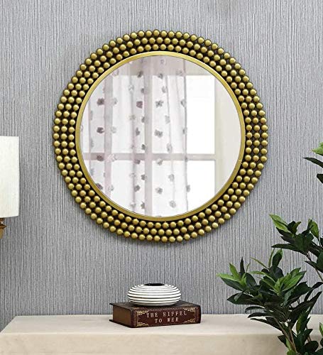 Golden Beaded Round Wall Mirror-ArtyCraftz.com