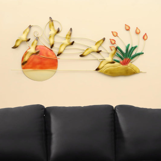 Golden Birds Over Sunset Metal Wall Art-ArtyCraftz.com