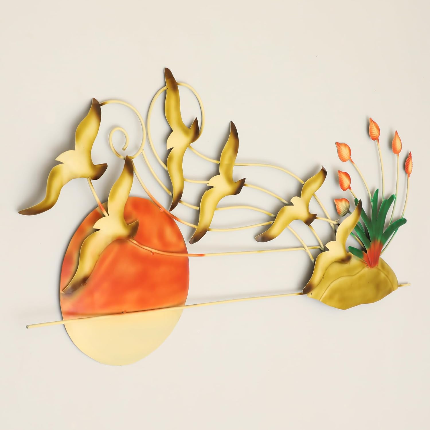 Golden Birds Over Sunset Metal Wall Art-ArtyCraftz.com