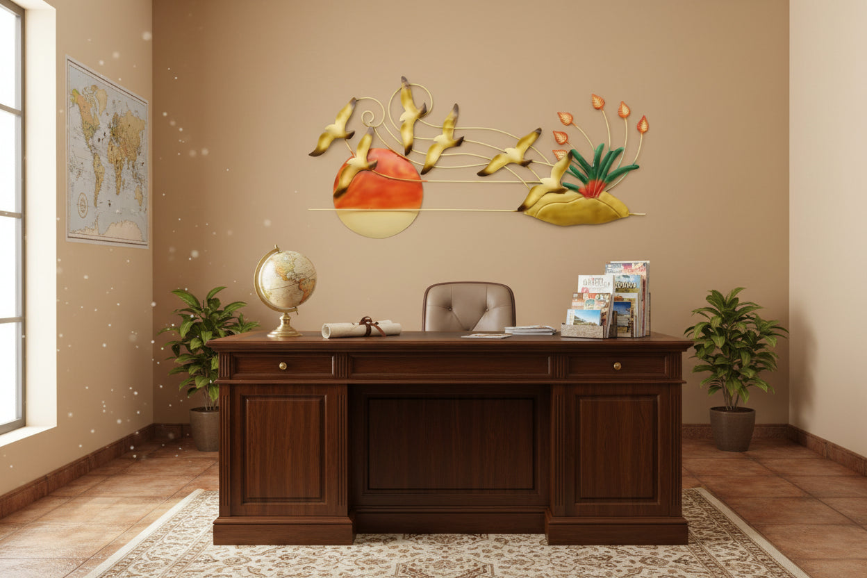 Golden Birds Over Sunset Metal Wall Art-ArtyCraftz.com