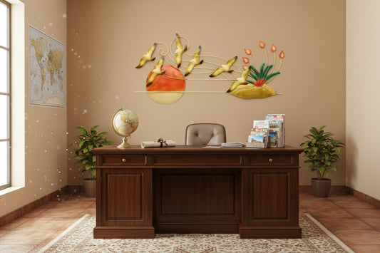 Golden Birds Over Sunset Metal Wall Art-ArtyCraftz.com