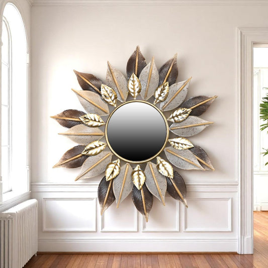 Golden & Brown Peepal Leaf Wall Mirror-ArtyCraftz.com