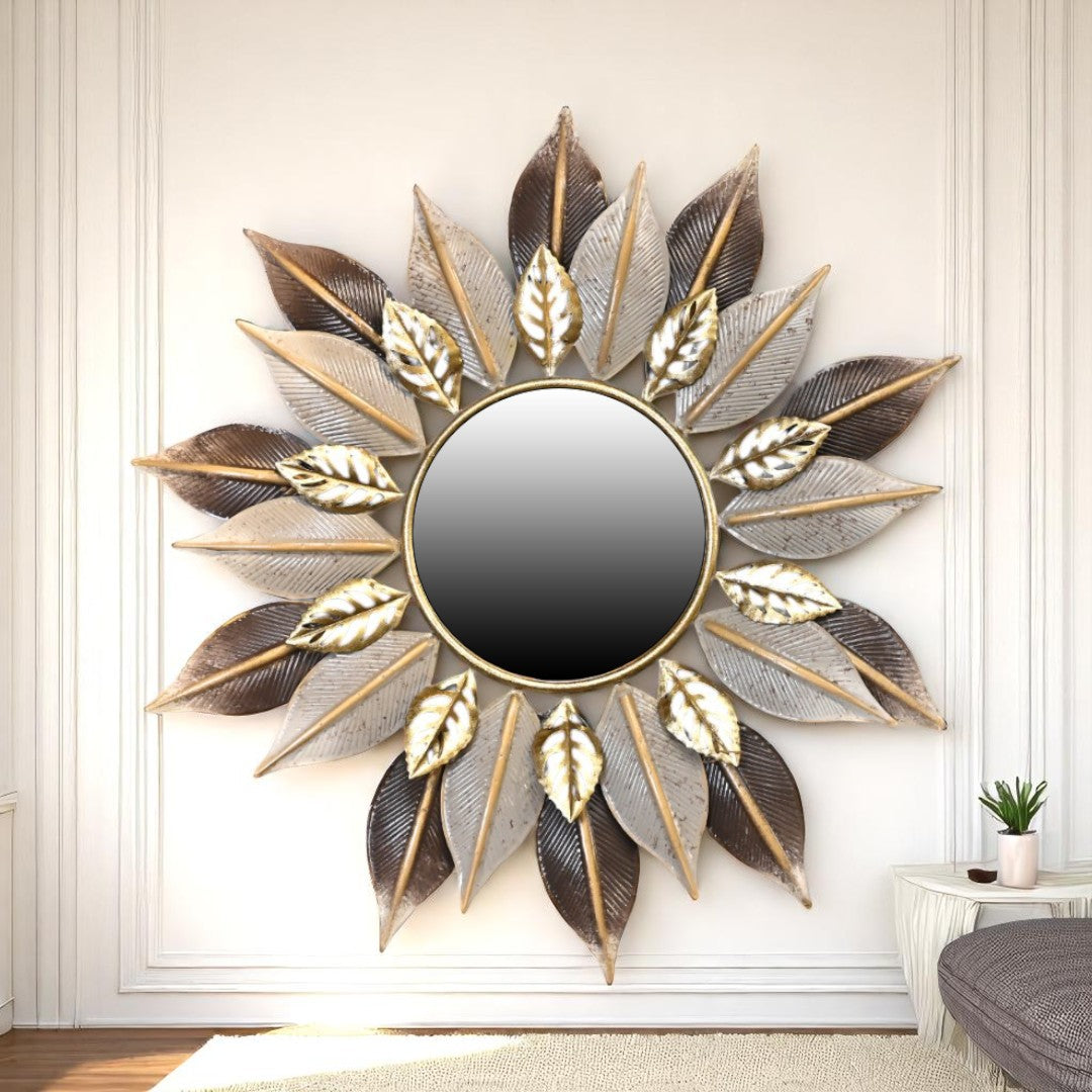 Golden & Brown Peepal Leaf Wall Mirror-ArtyCraftz.com
