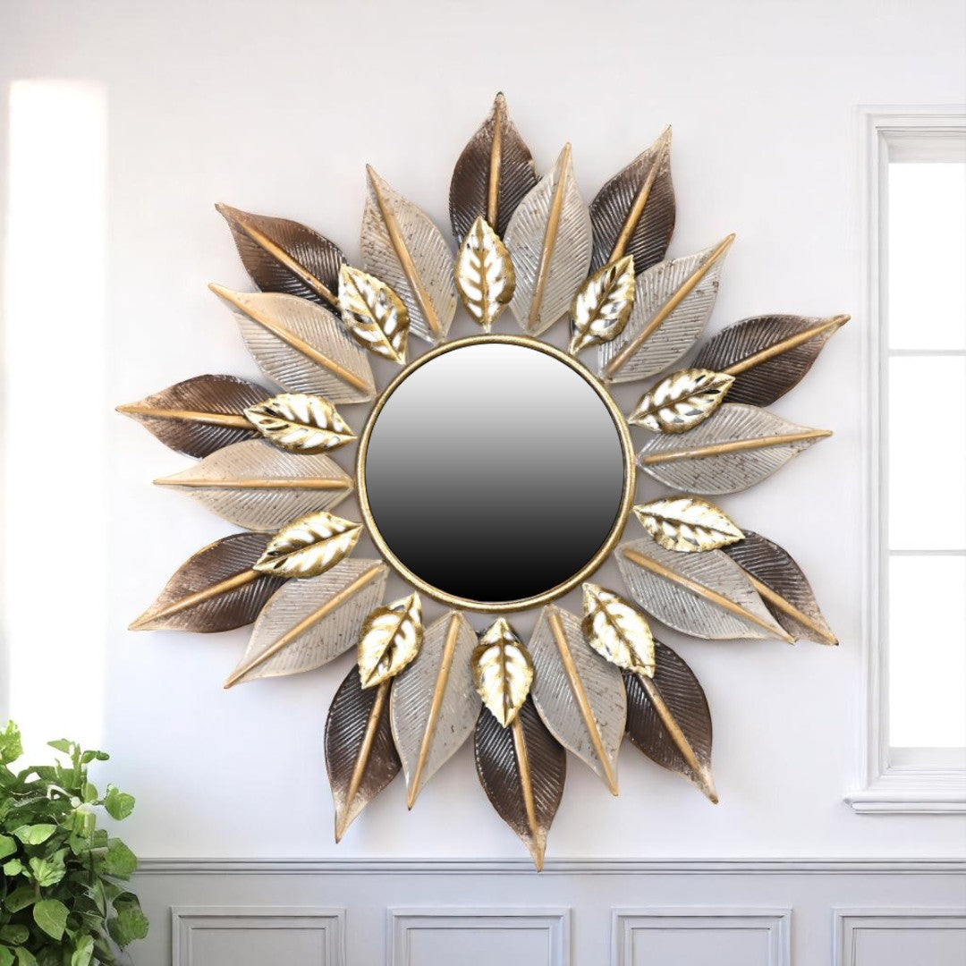 Golden & Brown Peepal Leaf Wall Mirror-ArtyCraftz.com