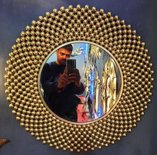 Golden Bubble Texture Round Wall Mirror – 20 Inches – Modern Home Decor-ArtyCraftz.com