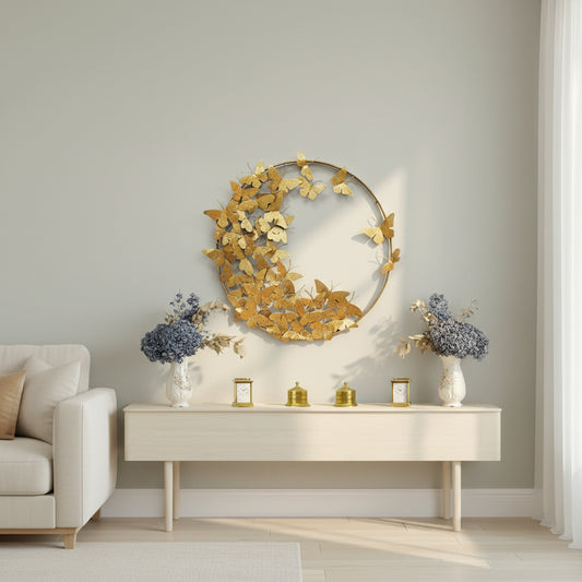 Golden Butterfly Ring Wall Art – Luxury Metal Butterfly Wall Décor for Living Room-ArtyCraftz.com