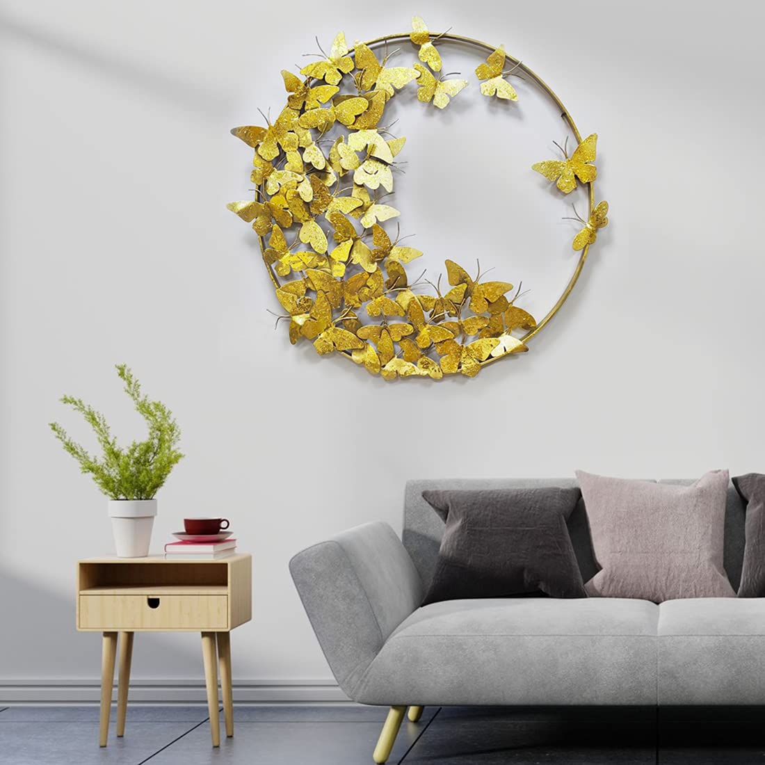 Golden Butterfly Ring Wall Art – Luxury Metal Butterfly Wall Décor for Living Room-ArtyCraftz.com