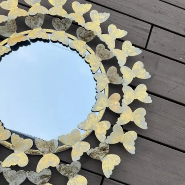 Golden Butterfly Wall Mirror – Luxury Decorative Round Mirror Wall-ArtyCraftz.com